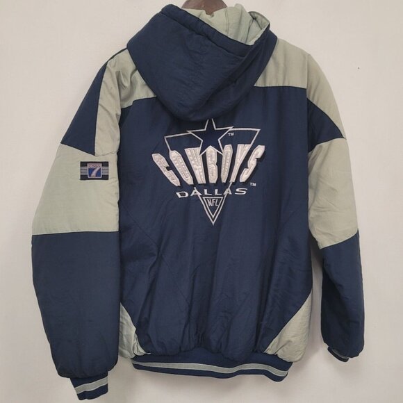 VTG Logo 7 Mens 90s NFL Dallas Cowboys Bomber Jacket Size M Blue Football Sporty - Picture 1 of 13